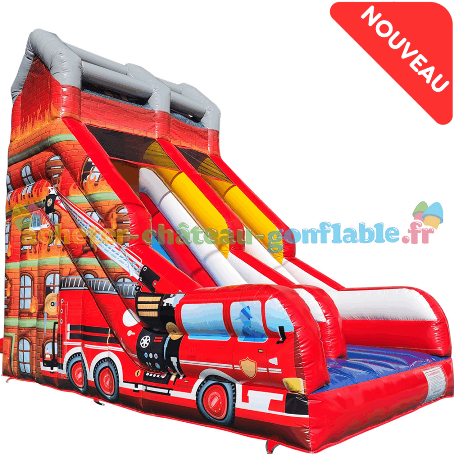 Château Gonflable Toboggan Camion de Pompiers